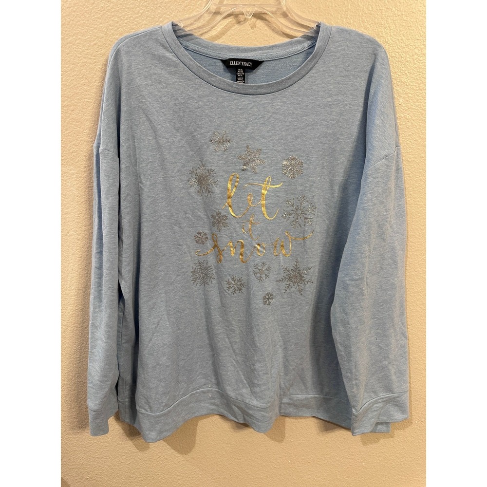 Ellen Tracy Womens XL Blue Let It Snow Snowflake Holiday Sweatshirt